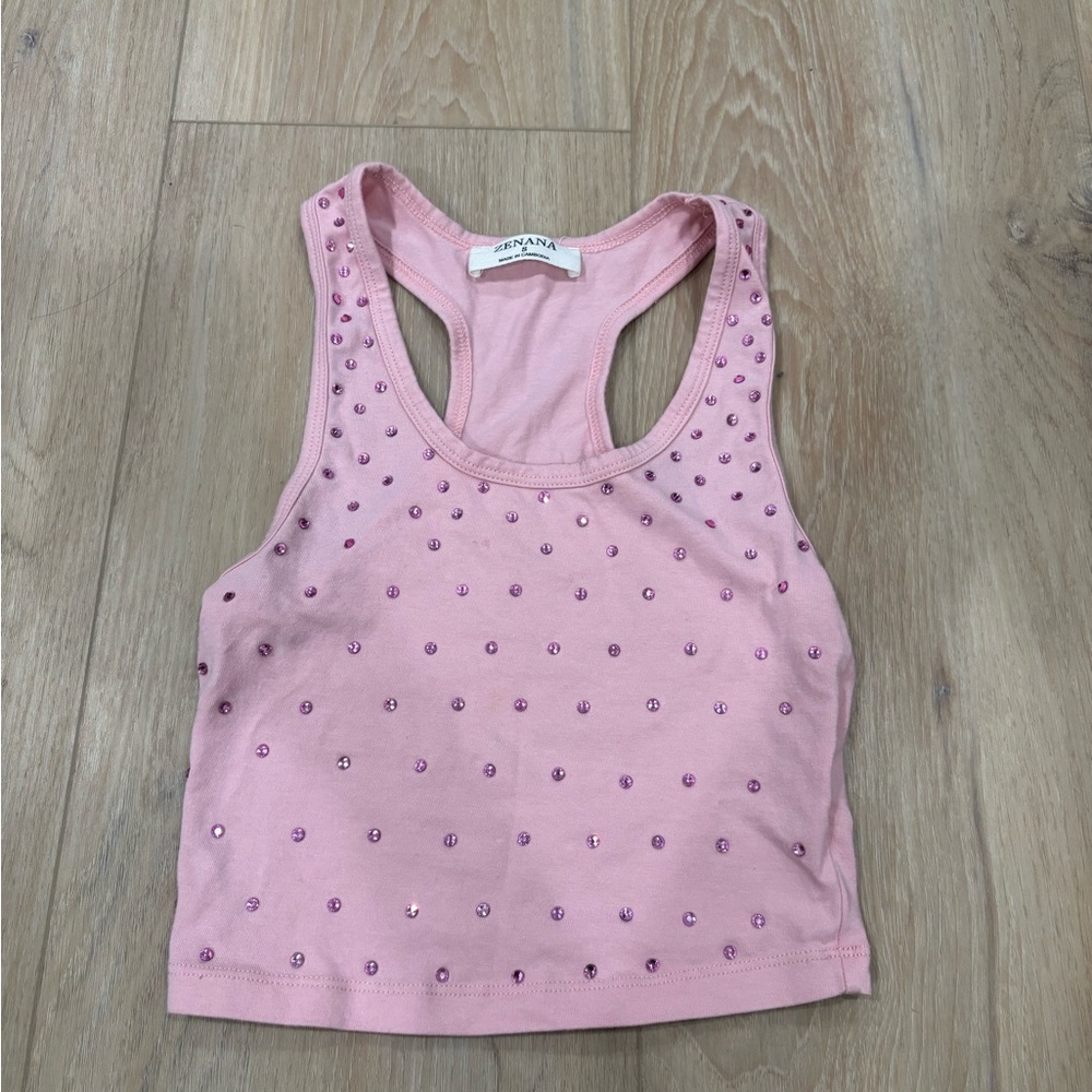 Pink Rhinestone Embellished Tank Top - Picture 3 of 4